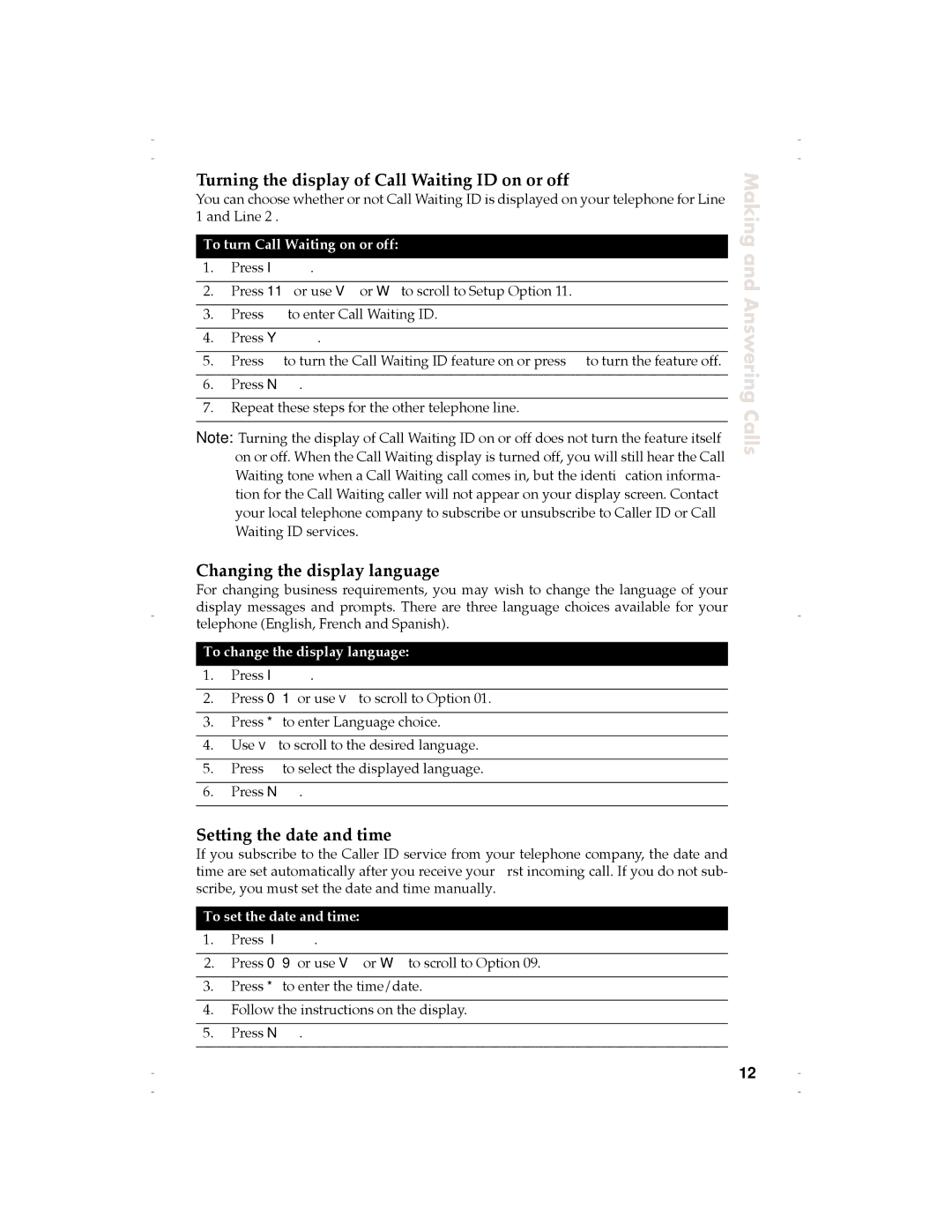 Aastra Telecom 9120 manual Turning the display of Call Waiting ID on or off, Changing the display language 