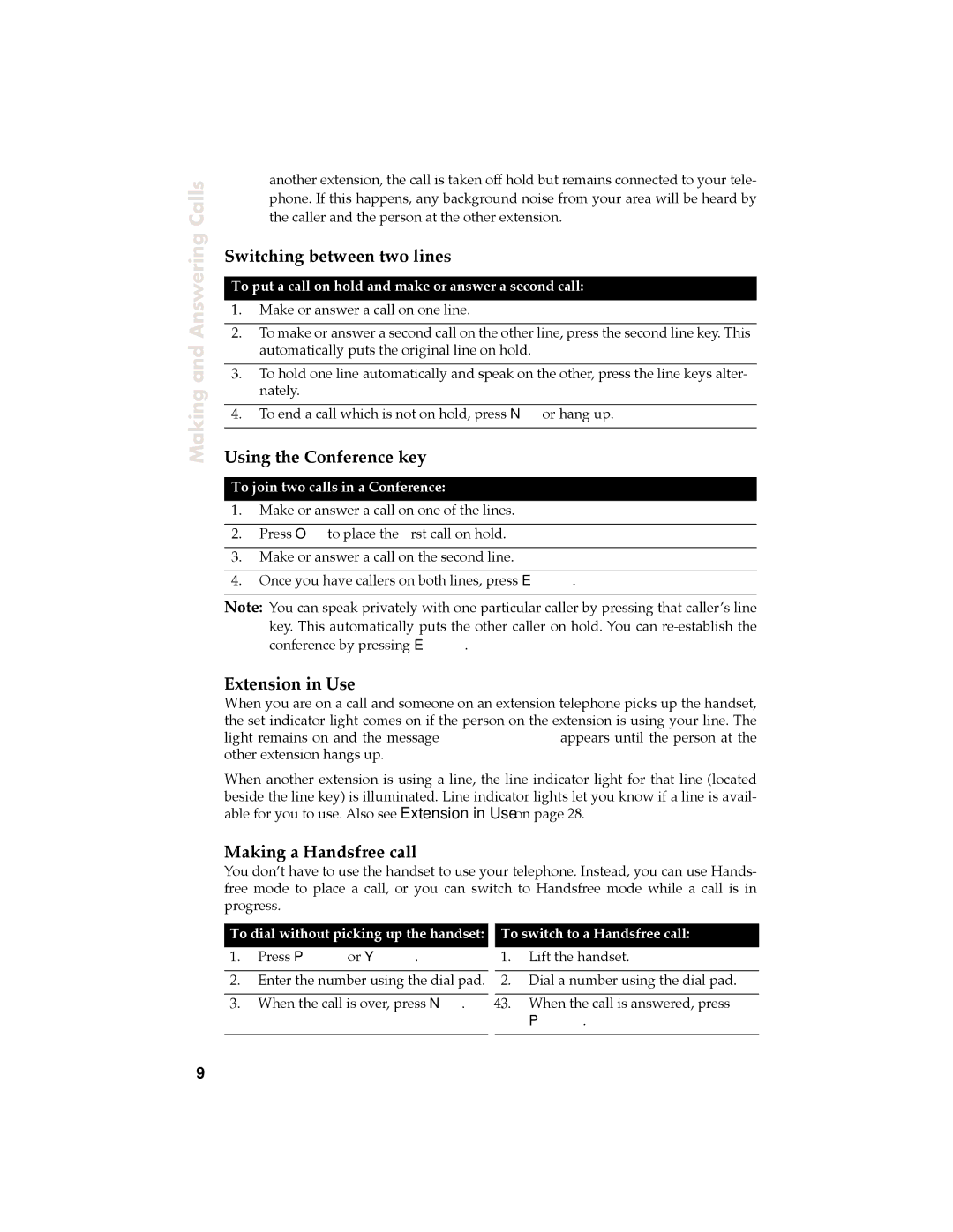 Aastra Telecom 9120 Making and Answering Calls, Switching between two lines, Using the Conference key, Extension in Use 