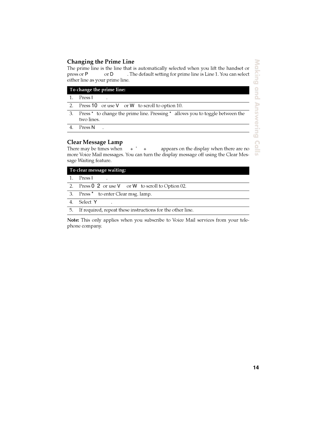 Aastra Telecom 9120 manual Changing the Prime Line, Clear Message Lamp, To change the prime line, To clear message waiting 