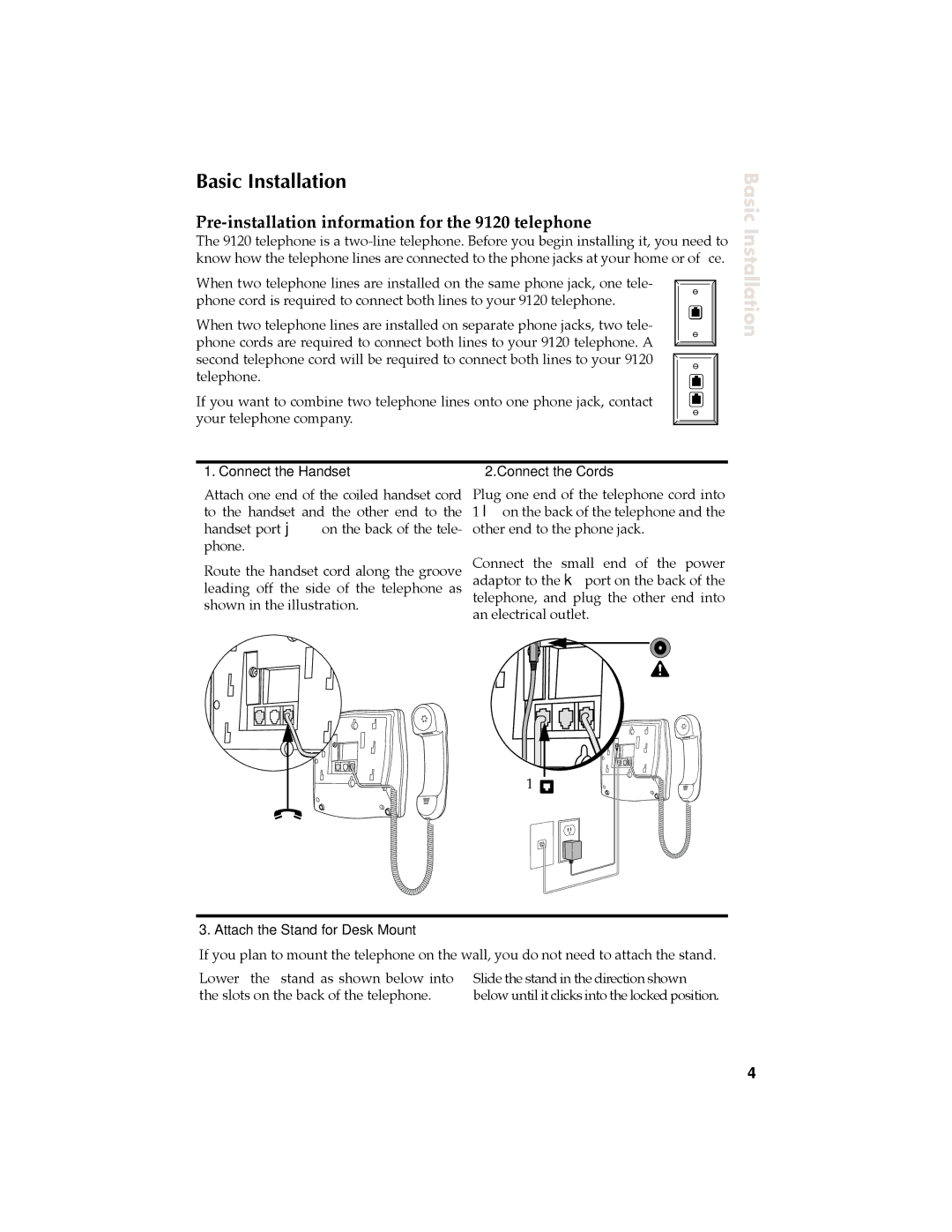 Aastra Telecom manual Basic Installation, Pre-installation information for the 9120 telephone 