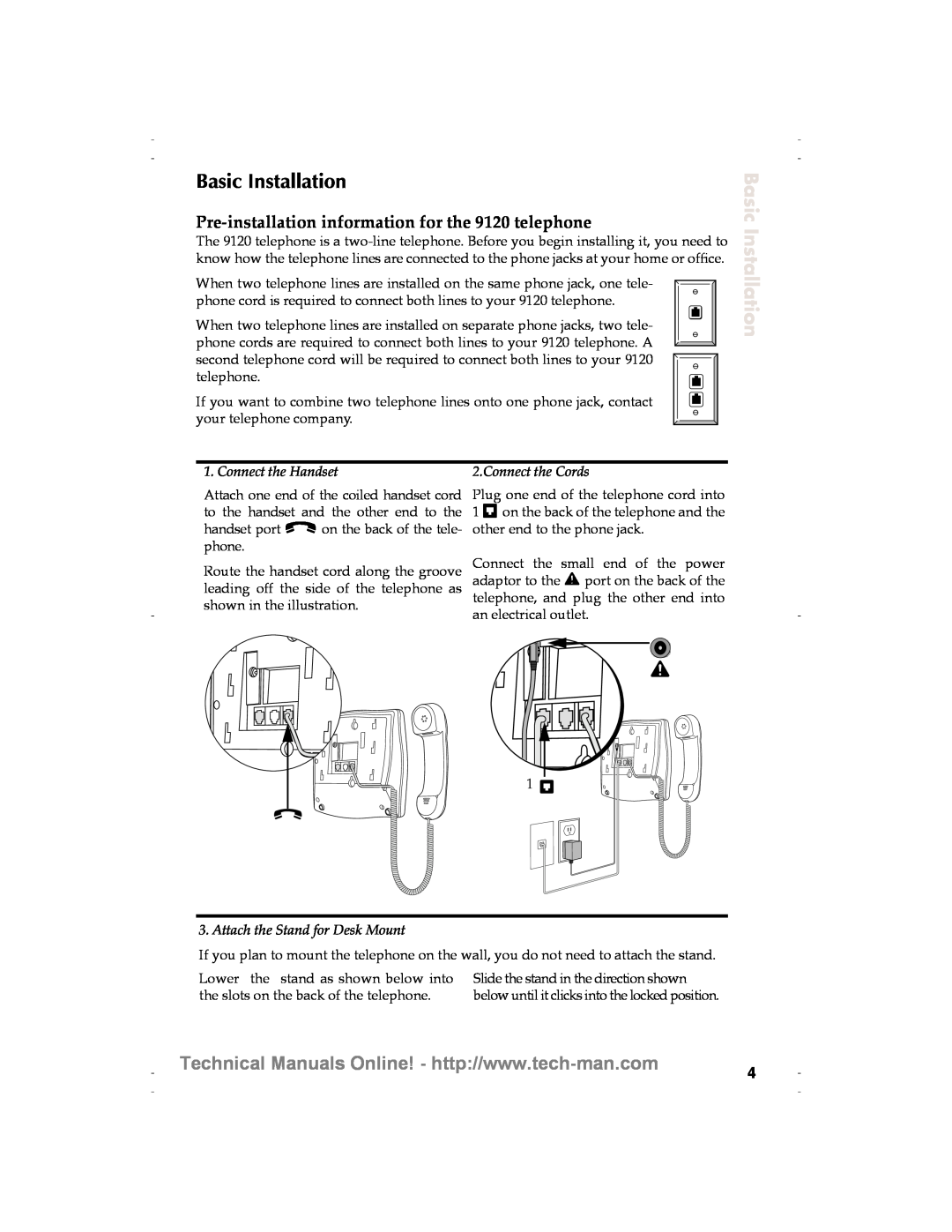 Aastra Telecom technical manual Basic Installation, Pre-installation information for the 9120 telephone 