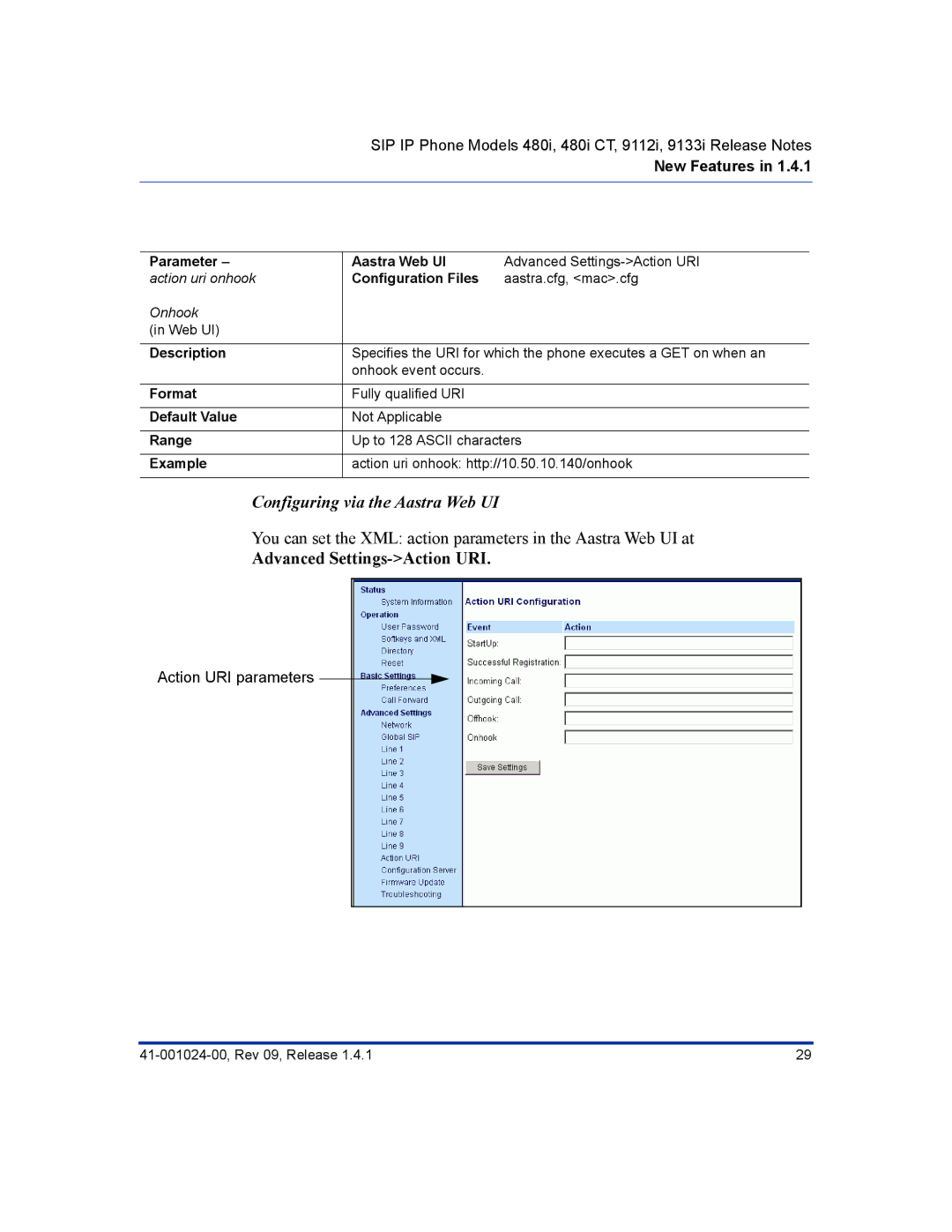 Aastra Telecom 9112 I, 9133 I, 480I CT manual Advanced Settings-Action URI 