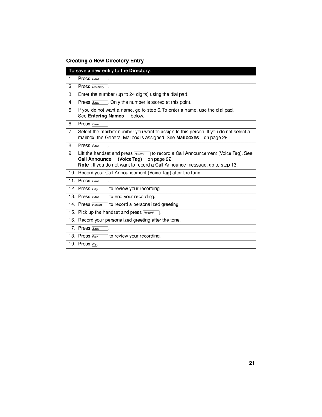 Aastra Telecom 9516CW manual Creating a New Directory Entry, To save a new entry to the Directory 