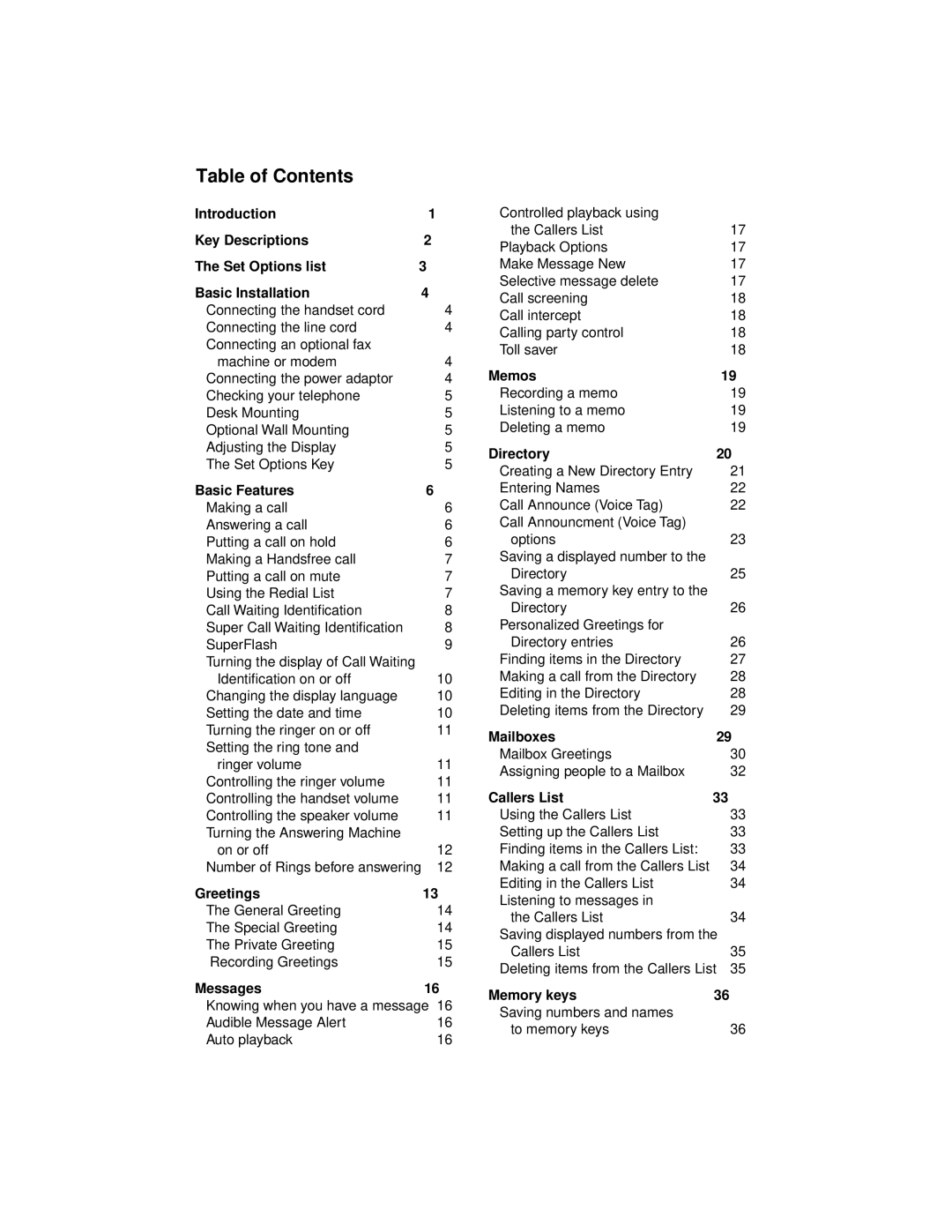 Aastra Telecom 9516CW manual Table of Contents 