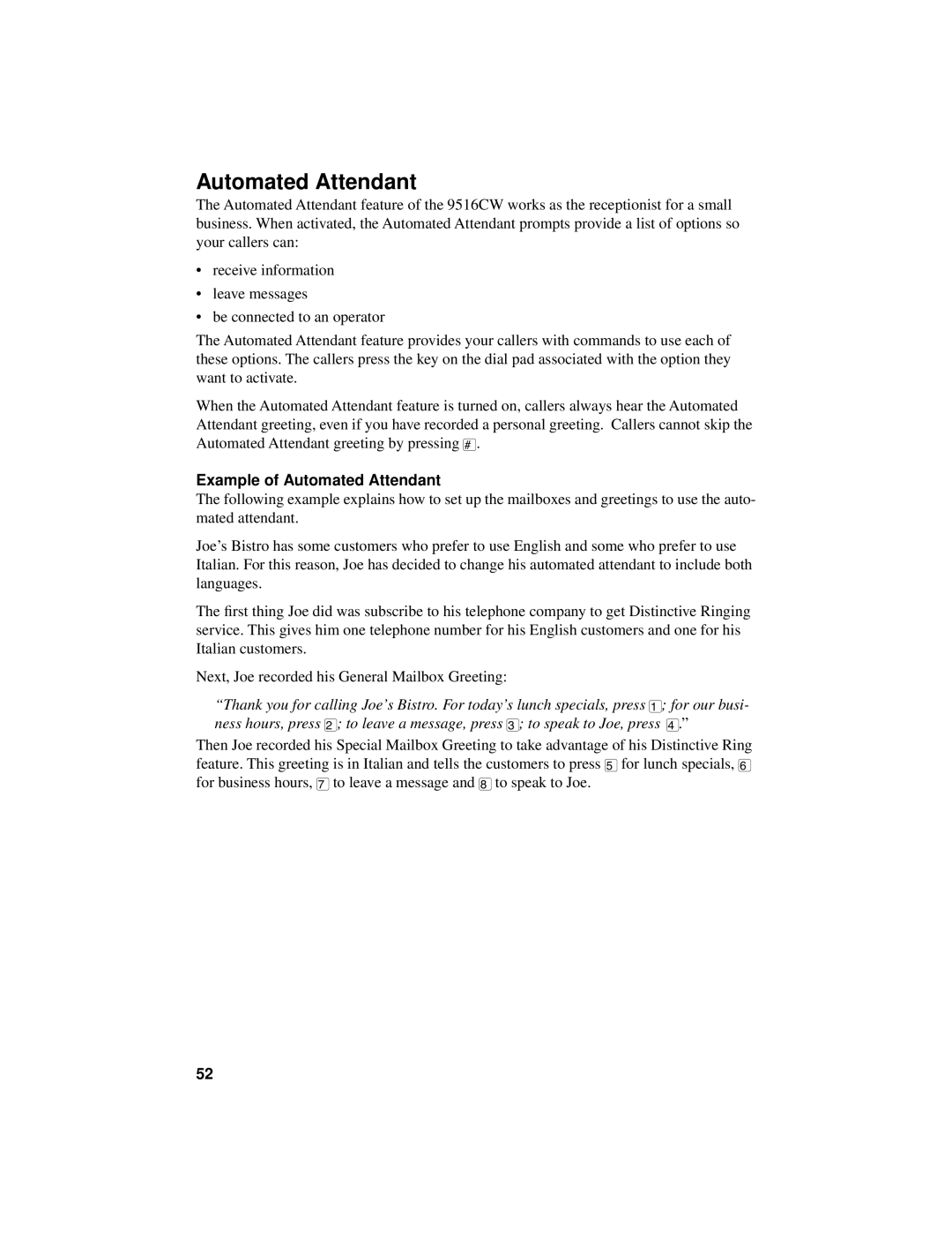 Aastra Telecom 9516CW manual Example of Automated Attendant 