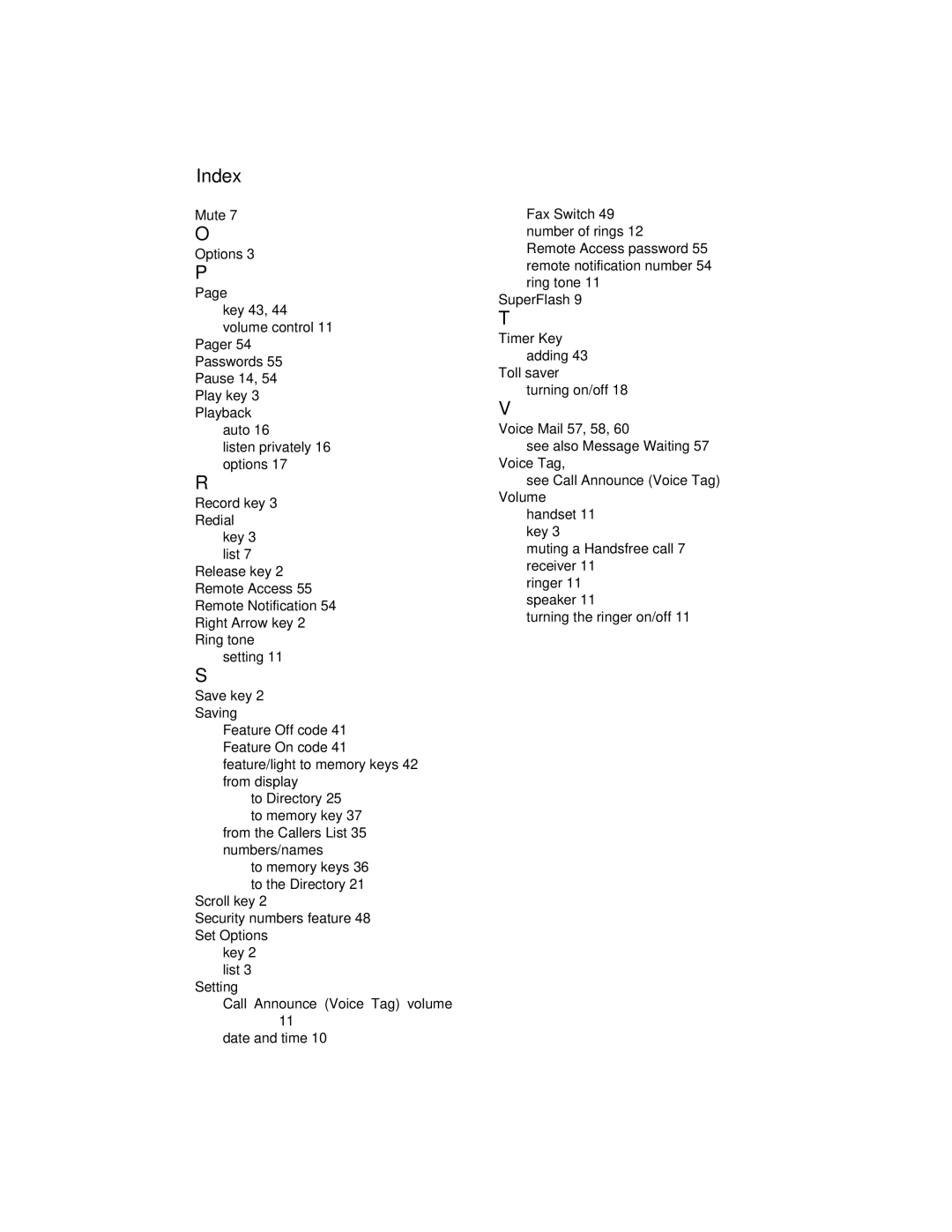 Aastra Telecom 9516CW manual Index 