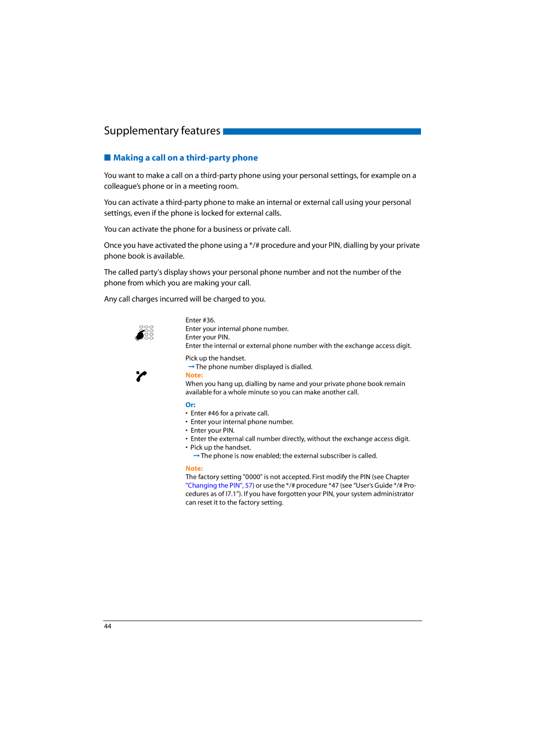 Aastra Telecom 2025, A300 Making a call on a third-party phone, Enter #36 Enter your internal phone number Enter your PIN 