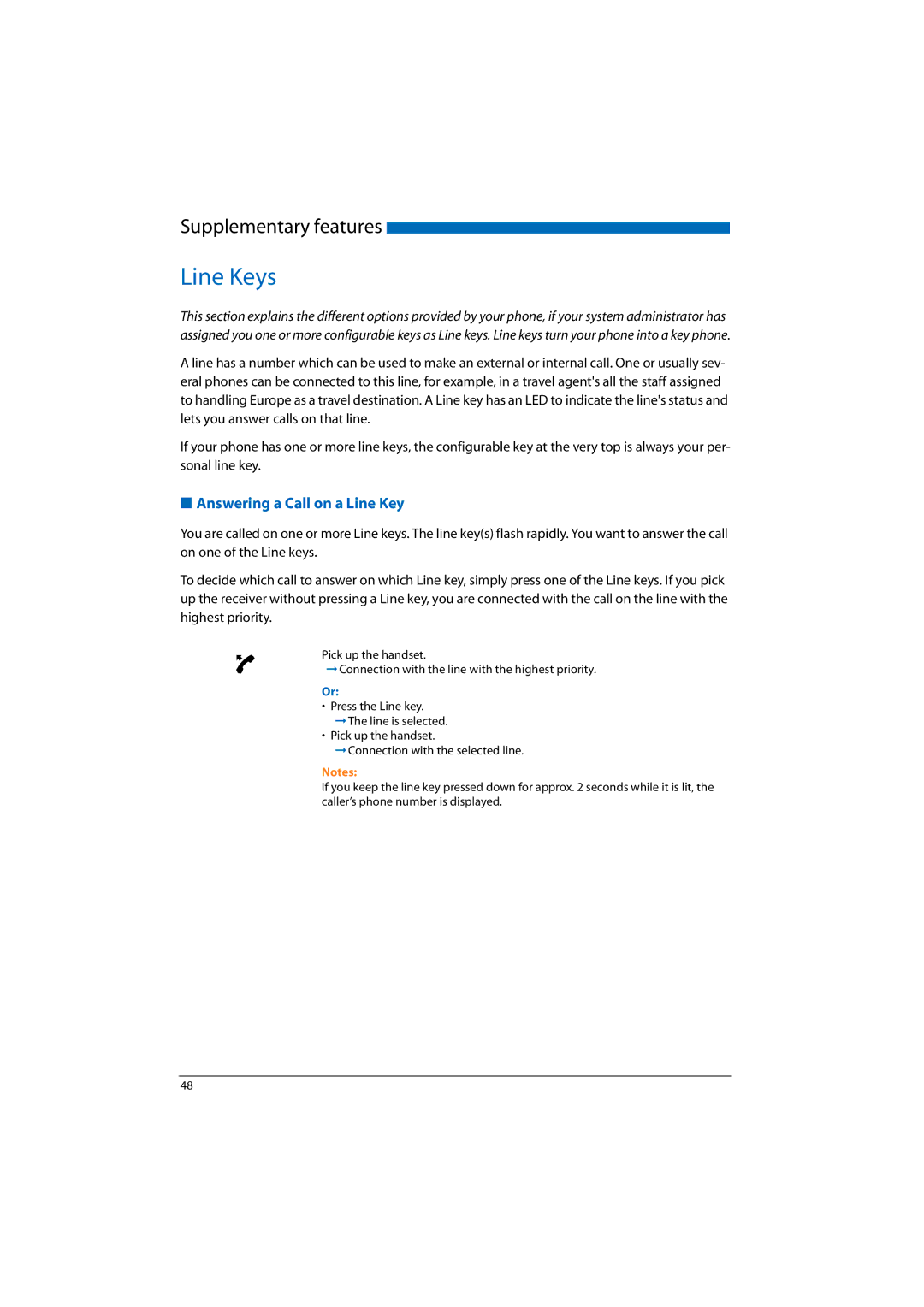 Aastra Telecom 2045, A300, A150, 2065, 2025 manual Line Keys, Answering a Call on a Line Key 