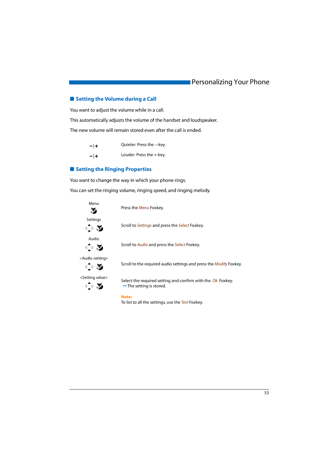 Aastra Telecom 2045, A300, A150, 2065, 2025 manual Setting the Volume during a Call, Setting the Ringing Properties 