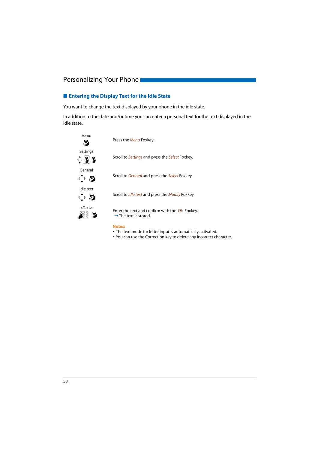 Aastra Telecom 2045, A300, A150, 2065, 2025 manual Entering the Display Text for the Idle State 