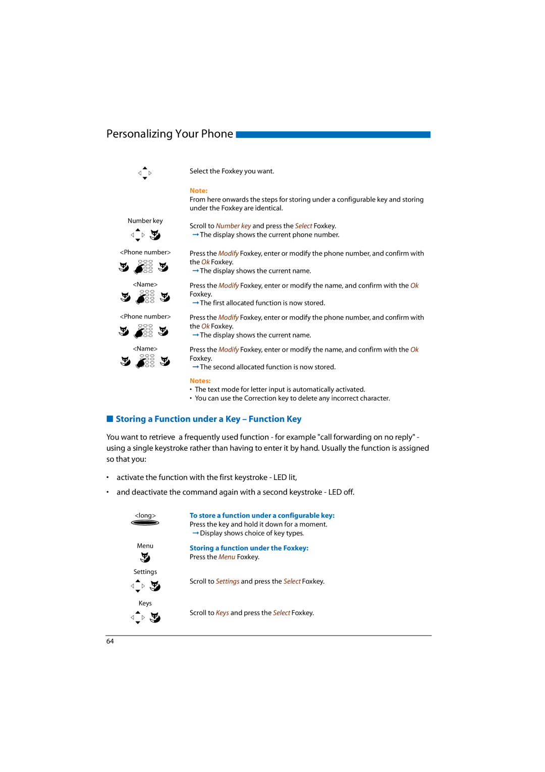 Aastra Telecom 2025, A300, A150 Storing a Function under a Key Function Key, Scroll to Settings and press the Select Foxkey 