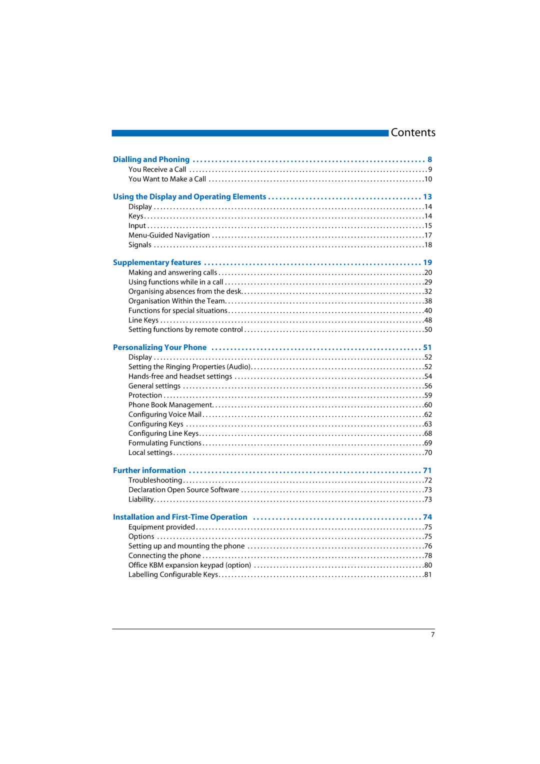 Aastra Telecom 2065, A300, A150, 2045, 2025 manual Contents 