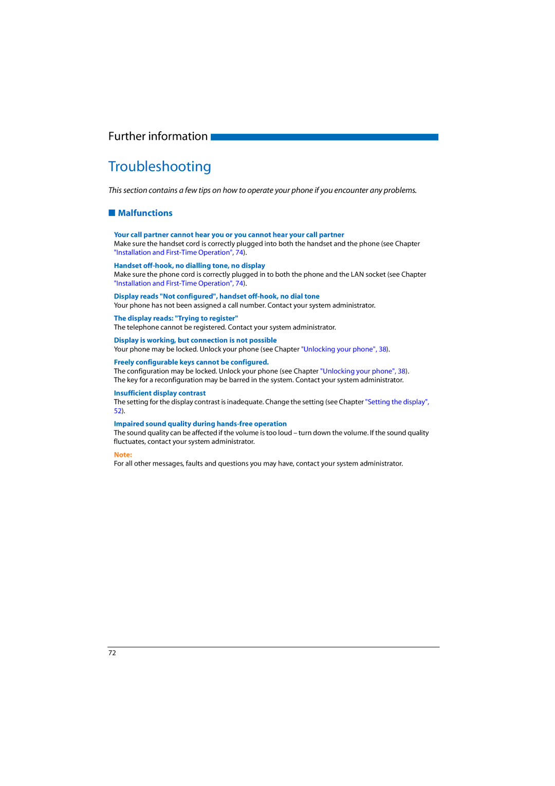 Aastra Telecom 2065, A300, A150, 2045, 2025 manual Troubleshooting, Malfunctions 