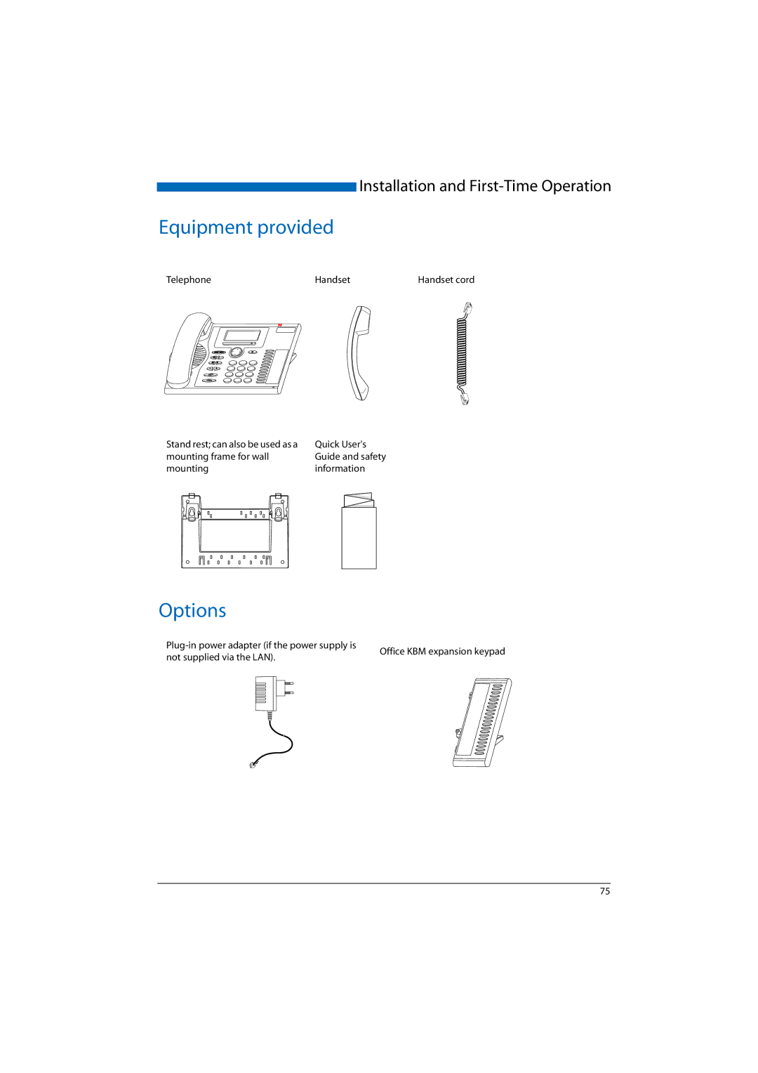 Aastra Telecom A300, A150, 2065, 2045, 2025 manual Equipment provided, Options 