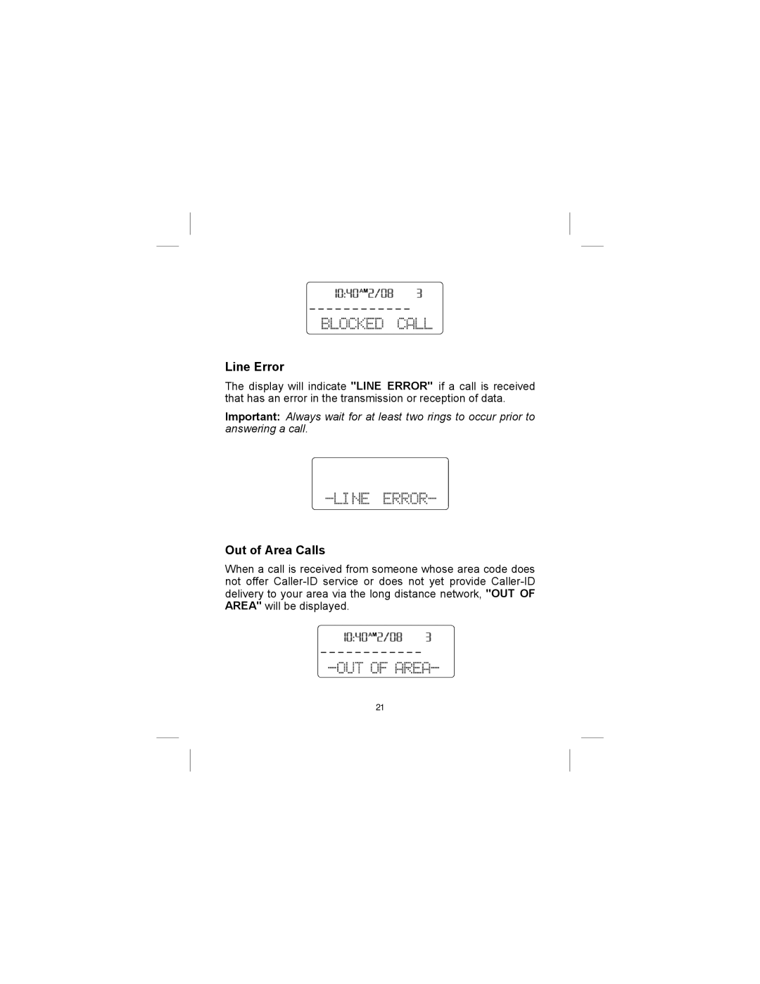 Aastra Telecom AT-200HT owner manual Line Error 