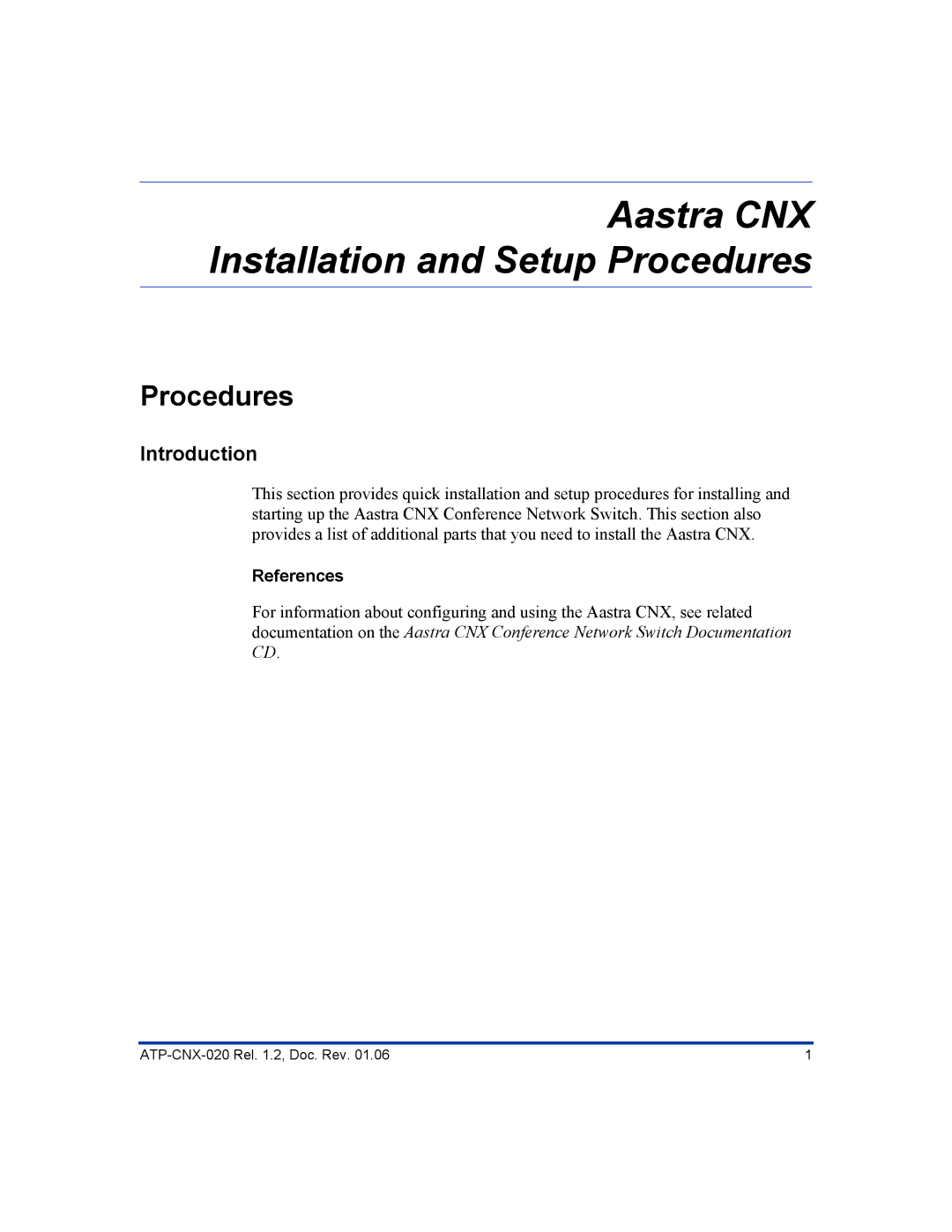 Aastra Telecom ATP-CNX-020 setup guide Procedures, Introduction 