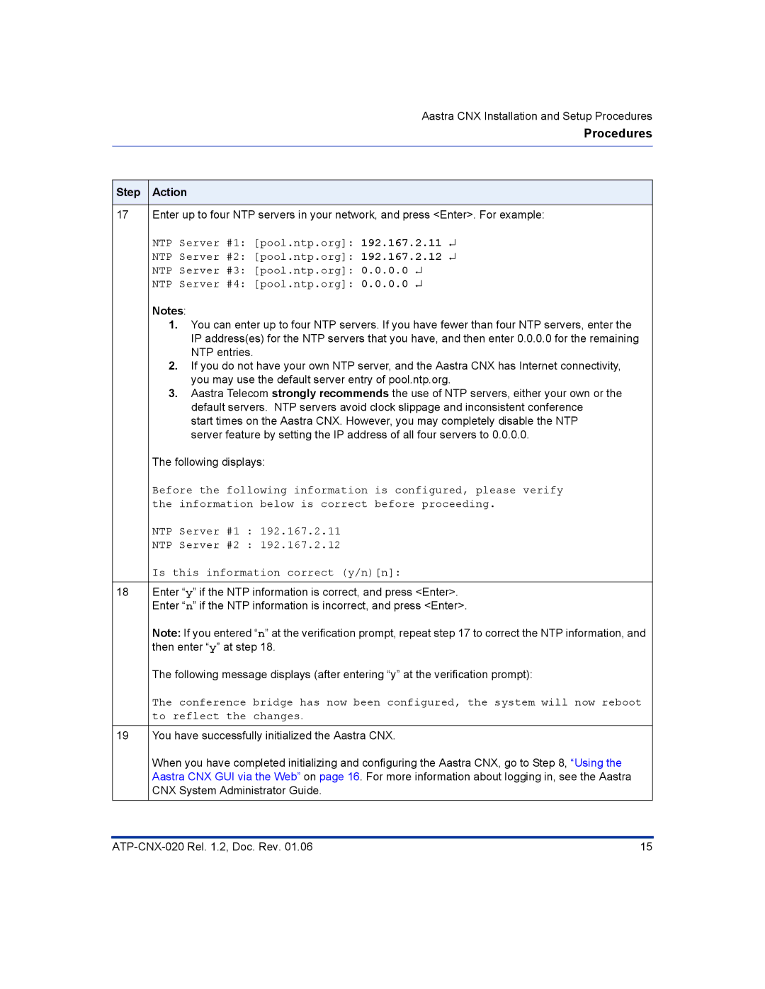 Aastra Telecom ATP-CNX-020 setup guide Procedures 