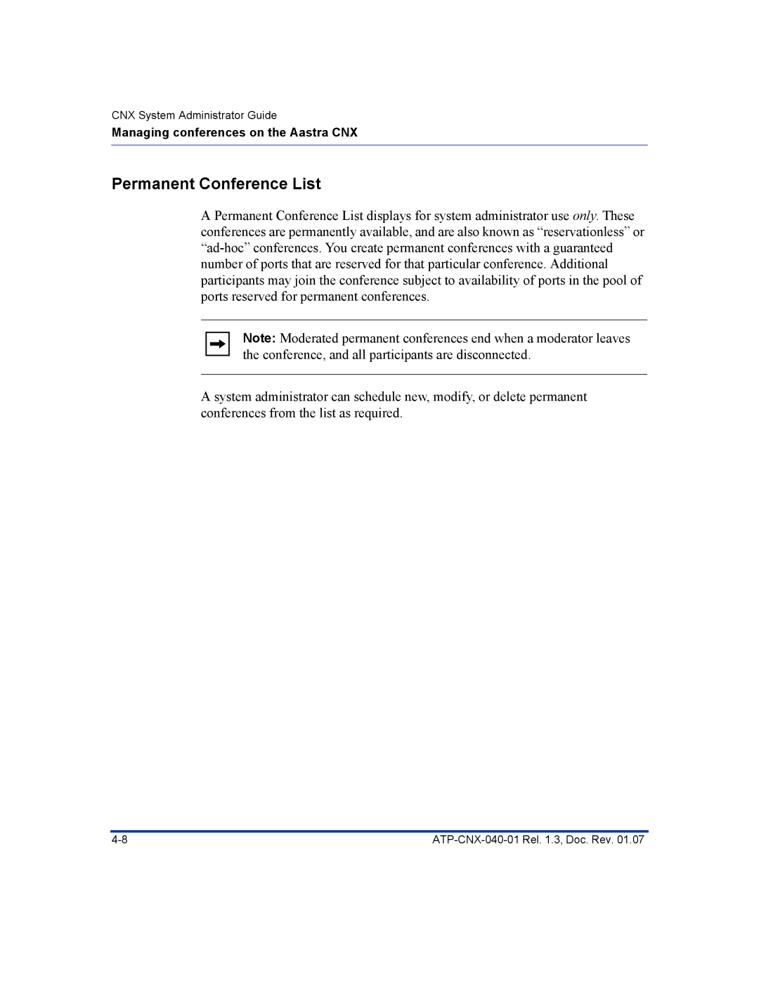 Aastra Telecom ATP-CNX-040-01 manual Permanent Conference List 