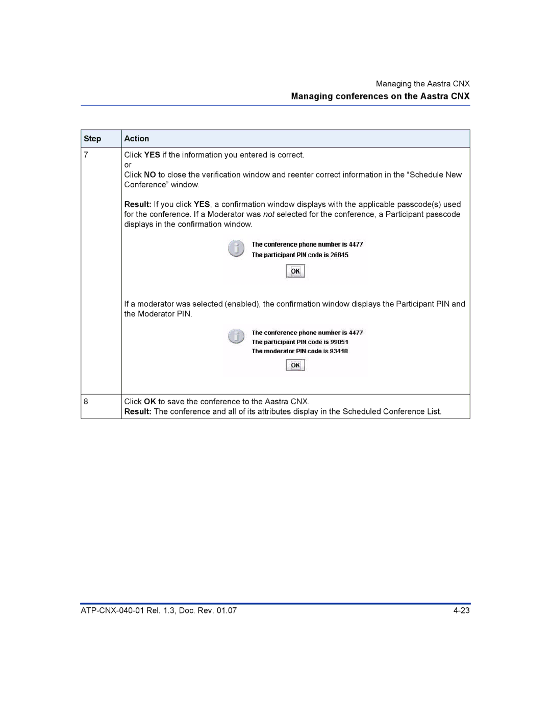 Aastra Telecom ATP-CNX-040-01 manual Click YES if the information you entered is correct 