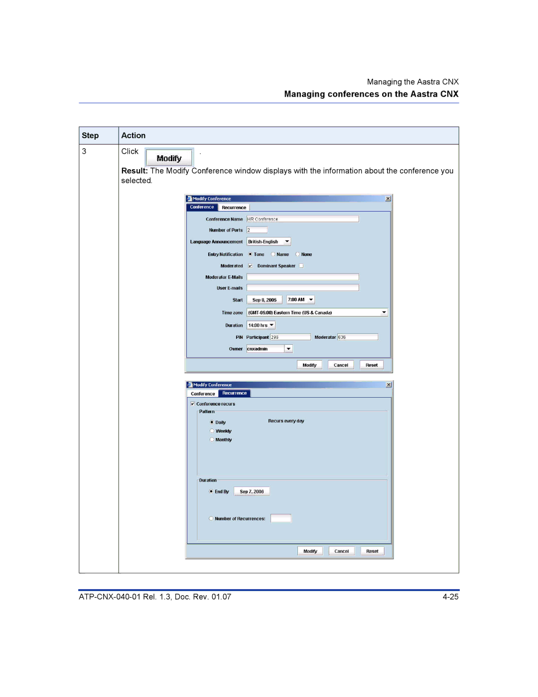 Aastra Telecom ATP-CNX-040-01 manual Managing conferences on the Aastra CNX 