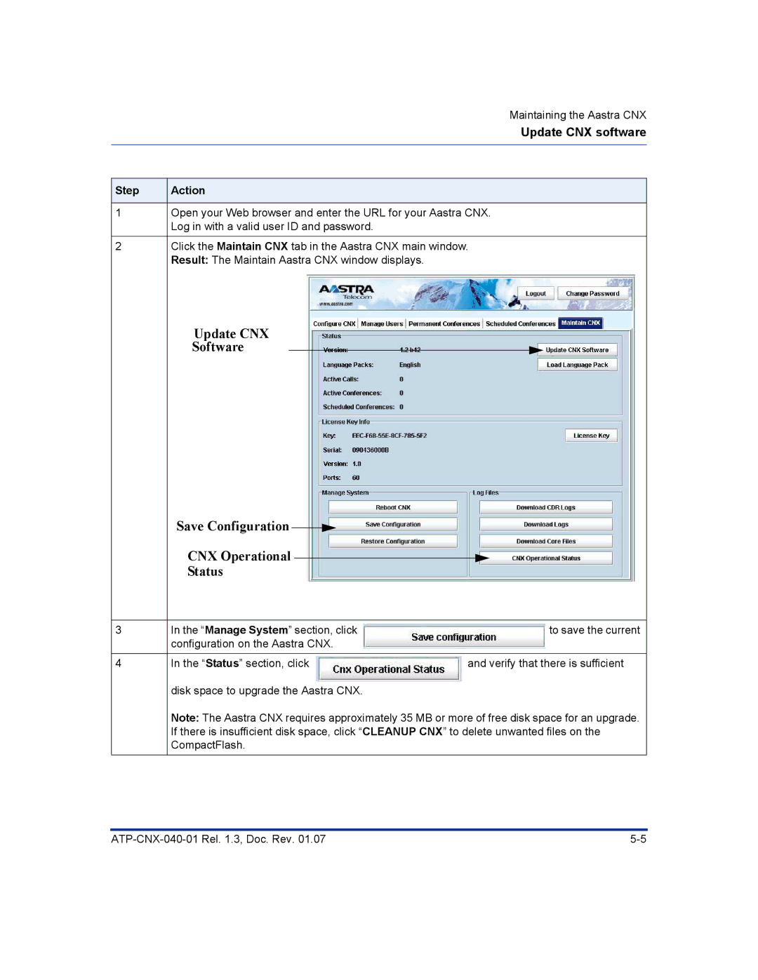 Aastra Telecom ATP-CNX-040-01 manual Step Action 