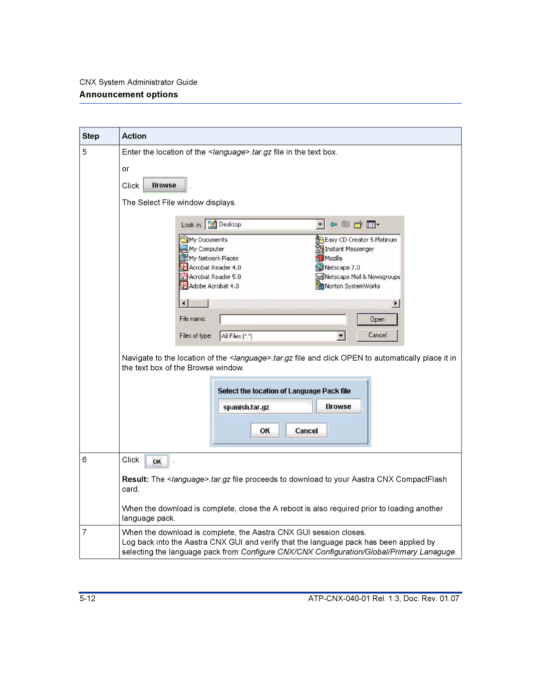 Aastra Telecom ATP-CNX-040-01 manual Announcement options 