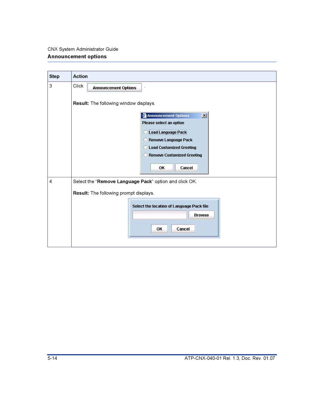 Aastra Telecom ATP-CNX-040-01 manual Announcement options 