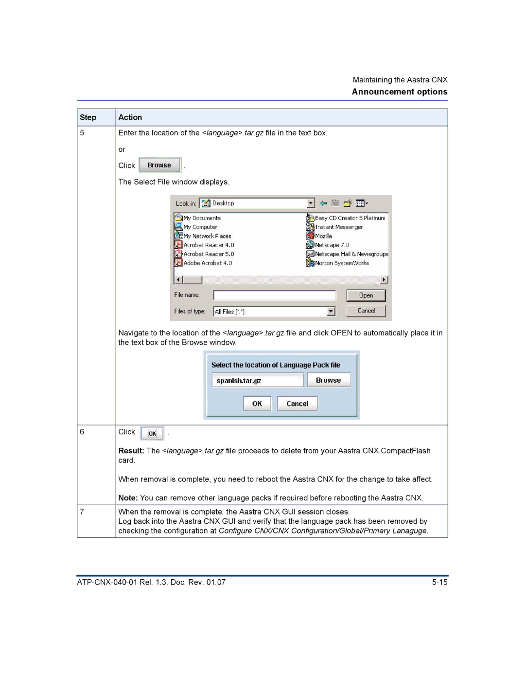 Aastra Telecom ATP-CNX-040-01 manual Announcement options 