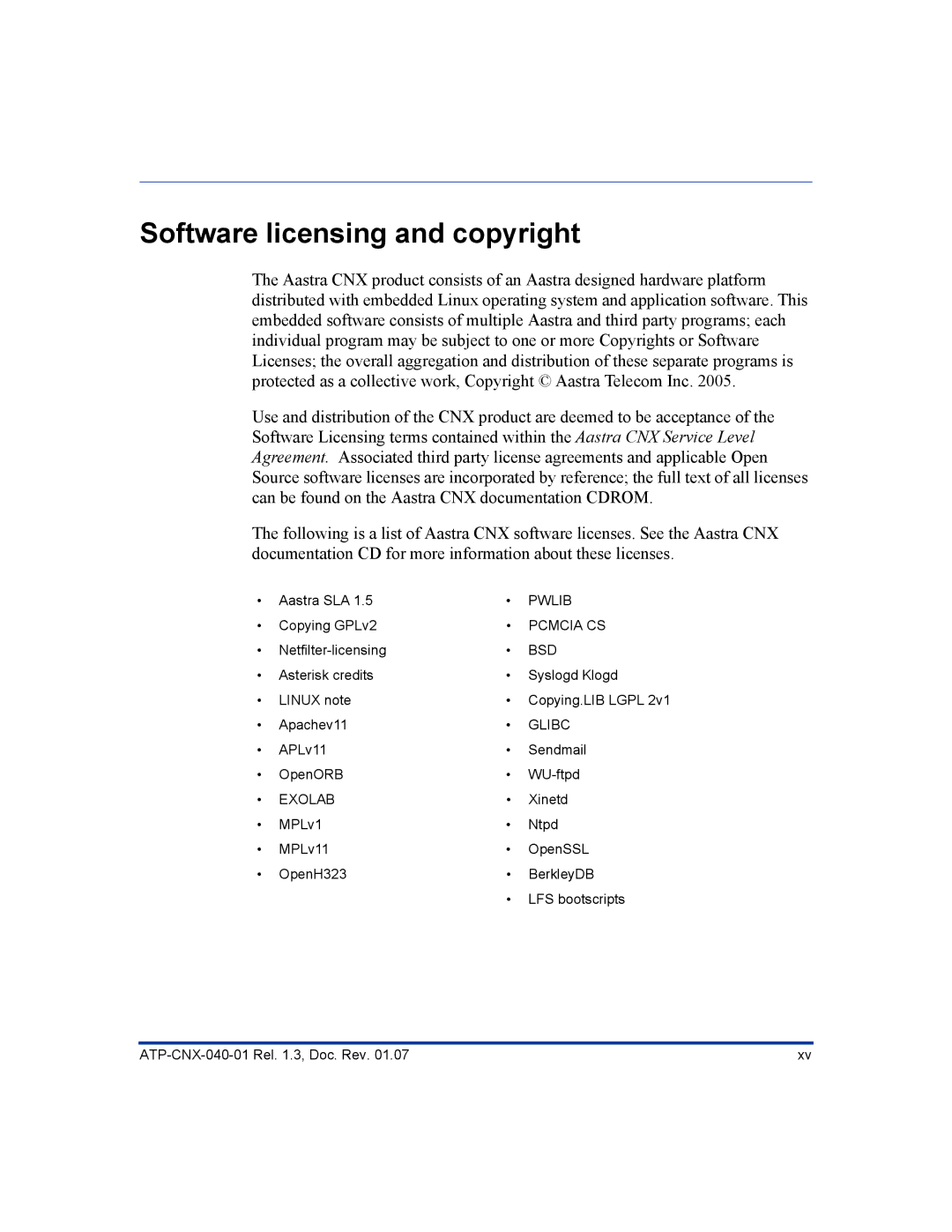 Aastra Telecom ATP-CNX-040-01 manual Software licensing and copyright, Exolab 