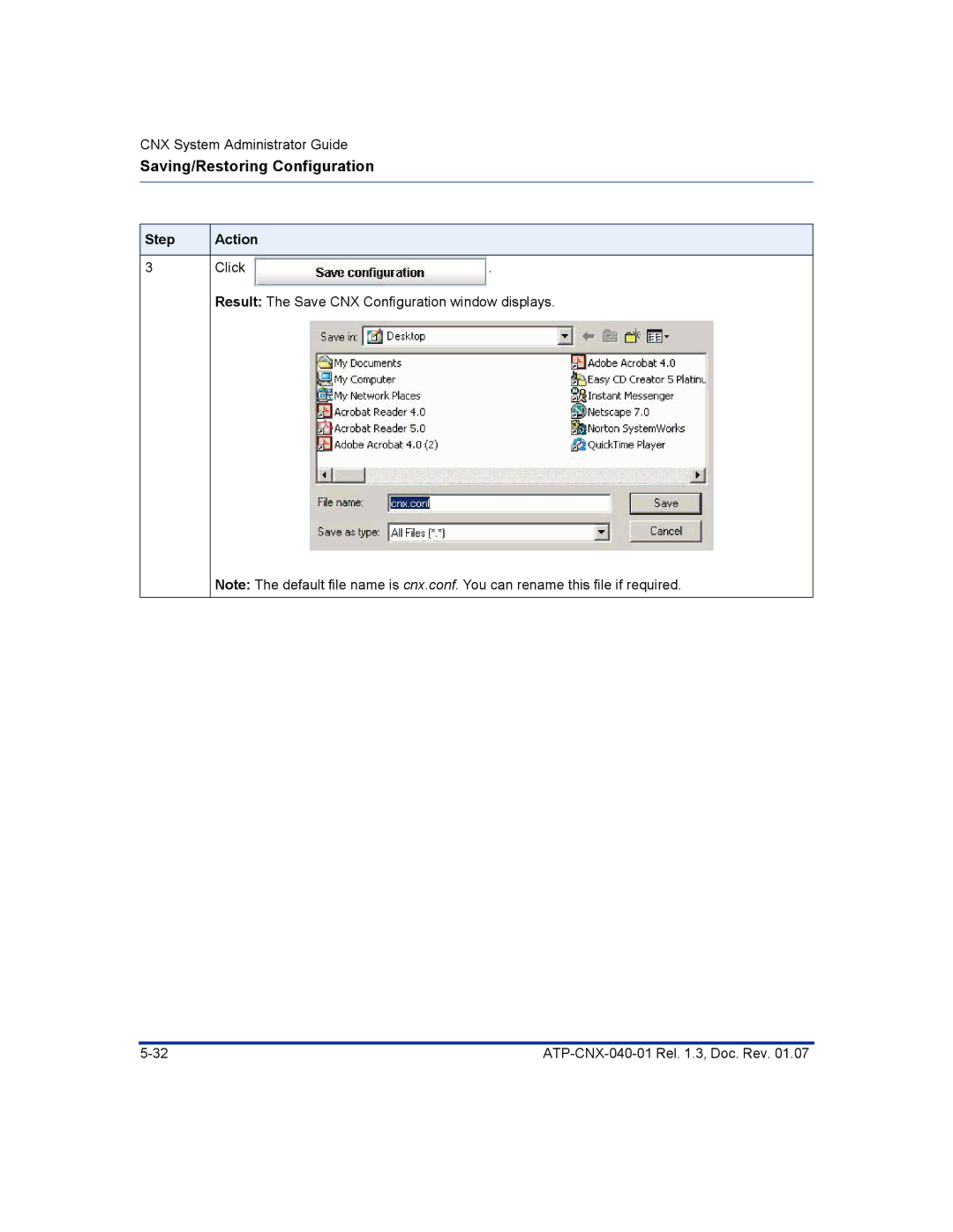 Aastra Telecom ATP-CNX-040-01 manual Saving/Restoring Configuration 