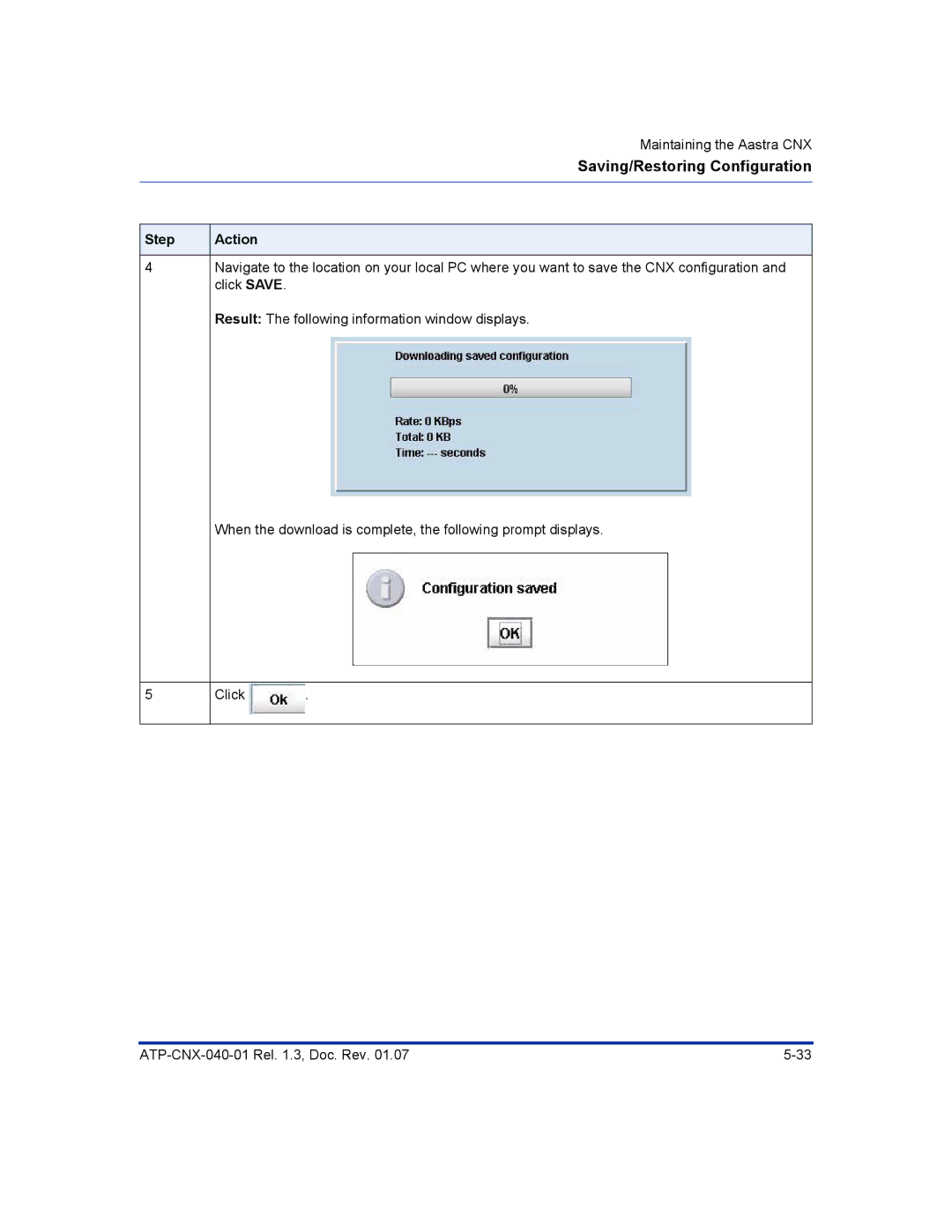 Aastra Telecom ATP-CNX-040-01 manual Saving/Restoring Configuration 