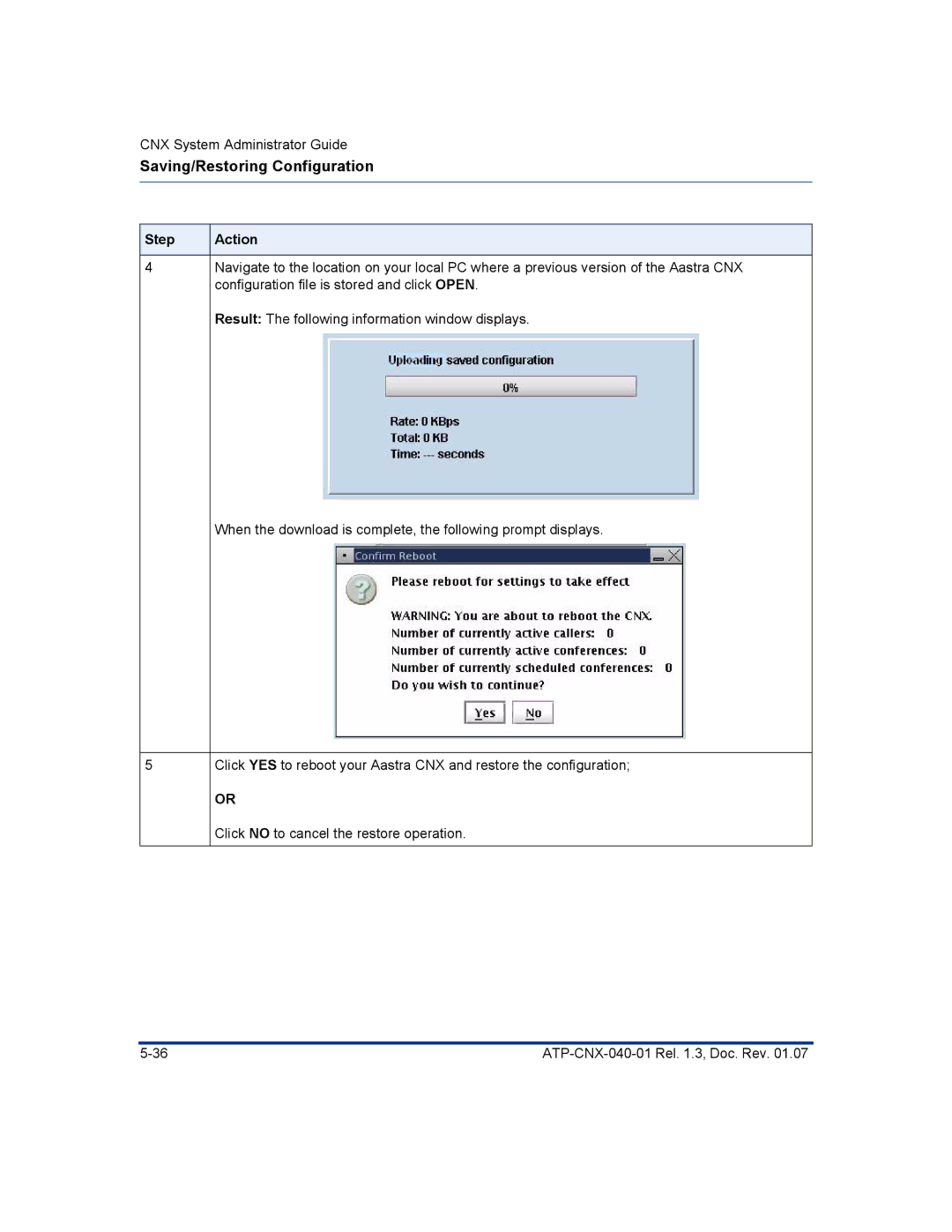 Aastra Telecom ATP-CNX-040-01 manual Saving/Restoring Configuration 