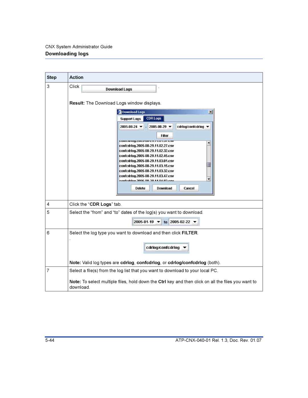 Aastra Telecom ATP-CNX-040-01 manual Downloading logs 