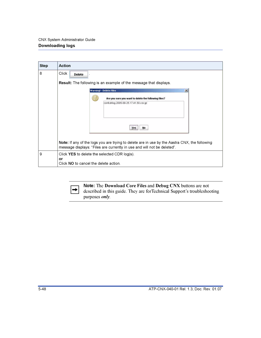 Aastra Telecom ATP-CNX-040-01 manual Downloading logs 