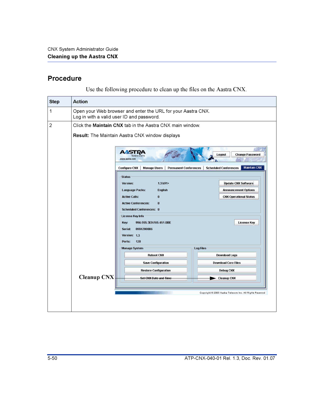 Aastra Telecom ATP-CNX-040-01 manual Cleanup CNX 