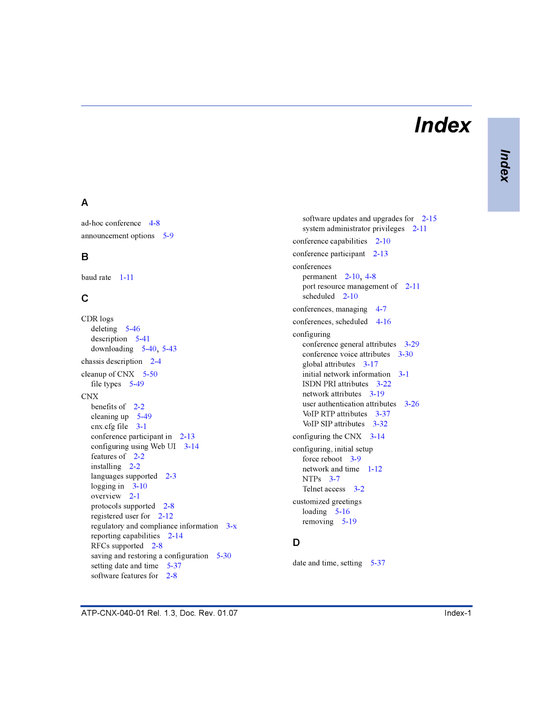 Aastra Telecom ATP-CNX-040-01 manual Index 