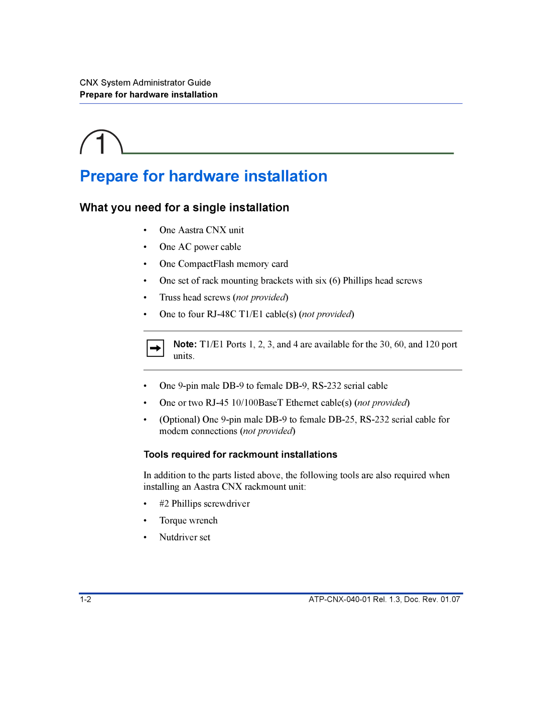 Aastra Telecom ATP-CNX-040-01 manual What you need for a single installation, Tools required for rackmount installations 