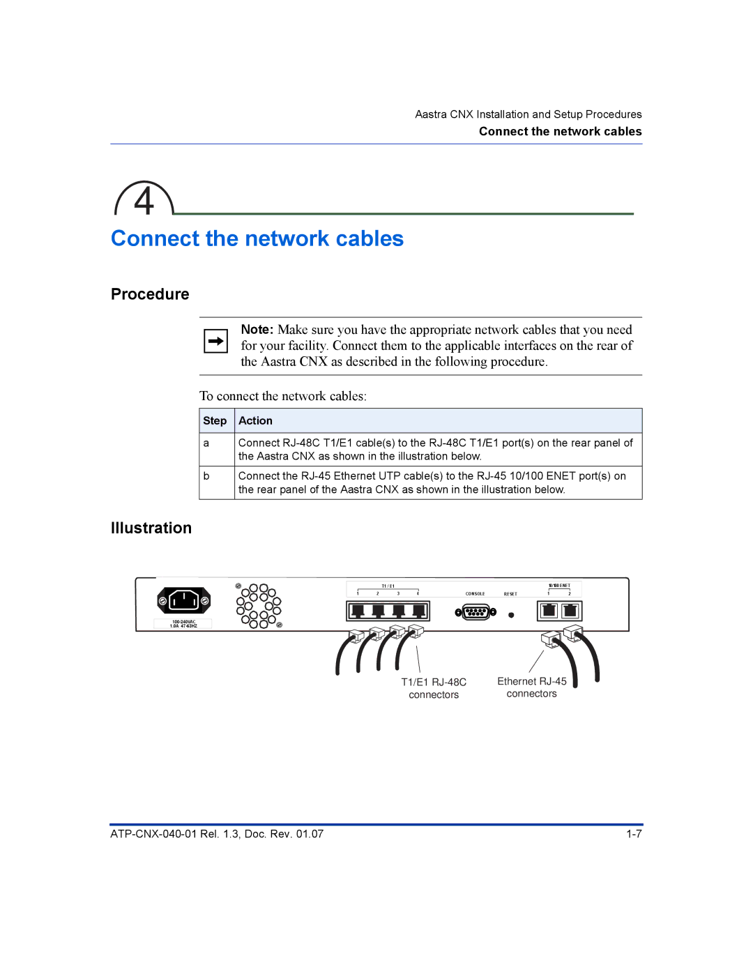 Aastra Telecom ATP-CNX-040-01 manual Connect the network cables, To connect the network cables 