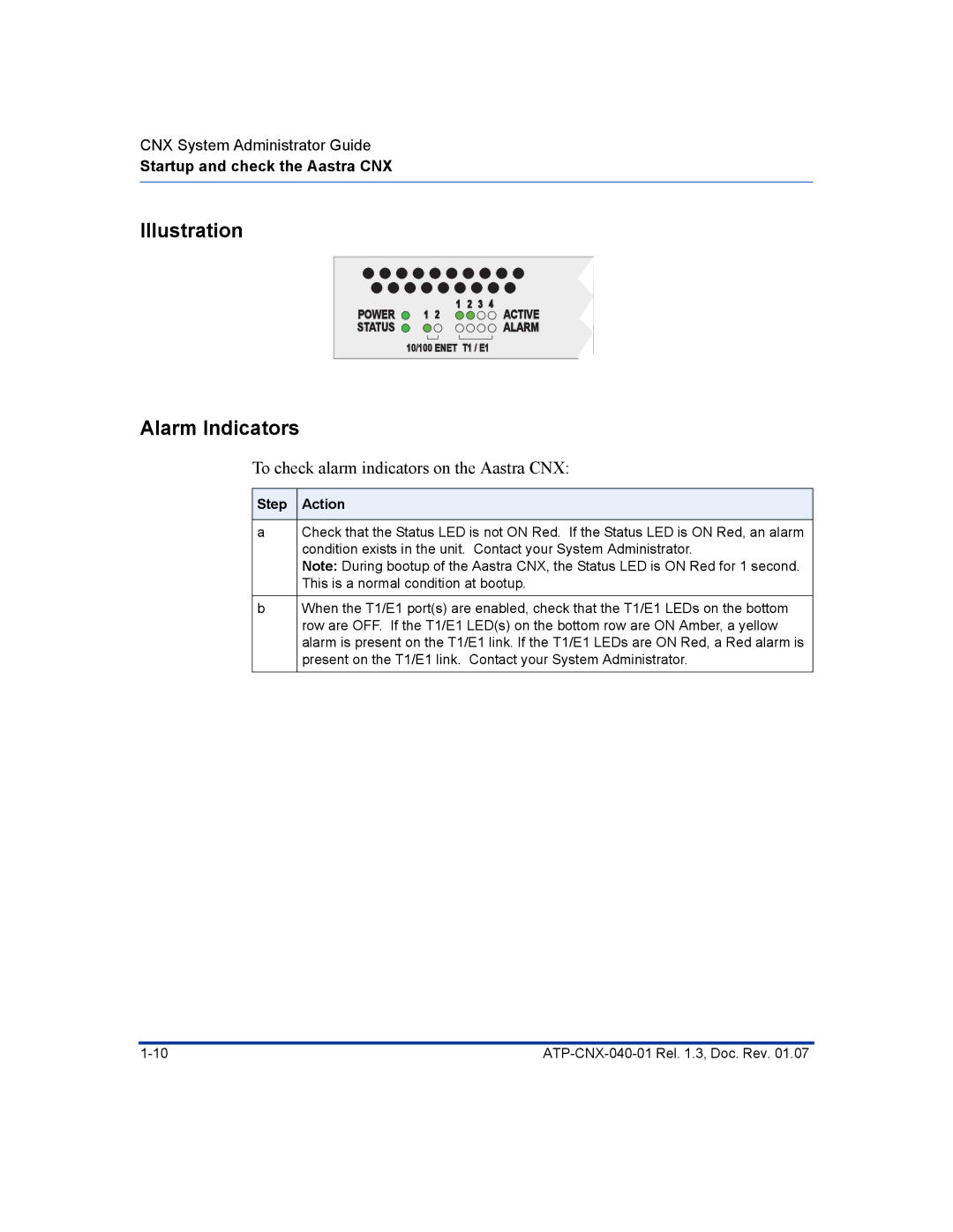 Aastra Telecom ATP-CNX-040-01 manual Alarm Indicators, To check alarm indicators on the Aastra CNX 