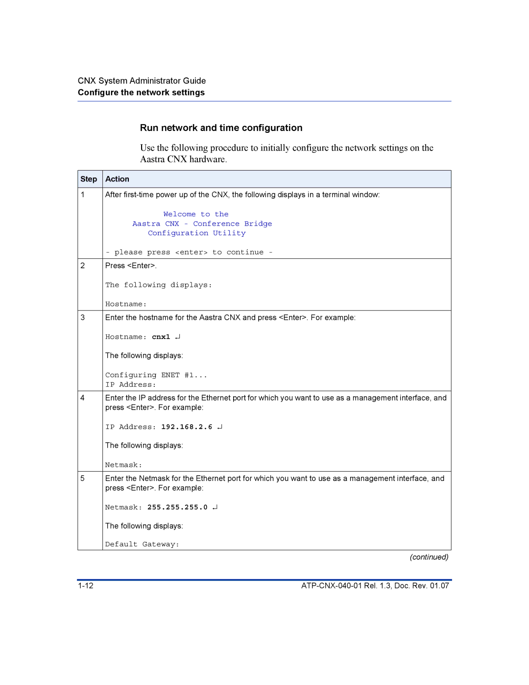 Aastra Telecom ATP-CNX-040-01 manual Run network and time configuration, Aastra CNX hardware 