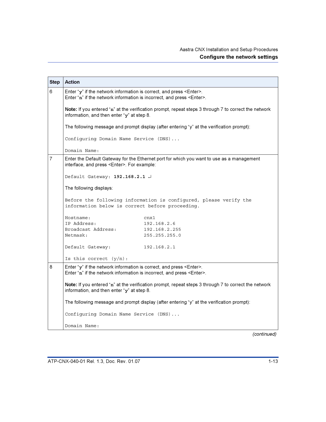 Aastra Telecom ATP-CNX-040-01 manual Configuring Domain Name Service DNS 