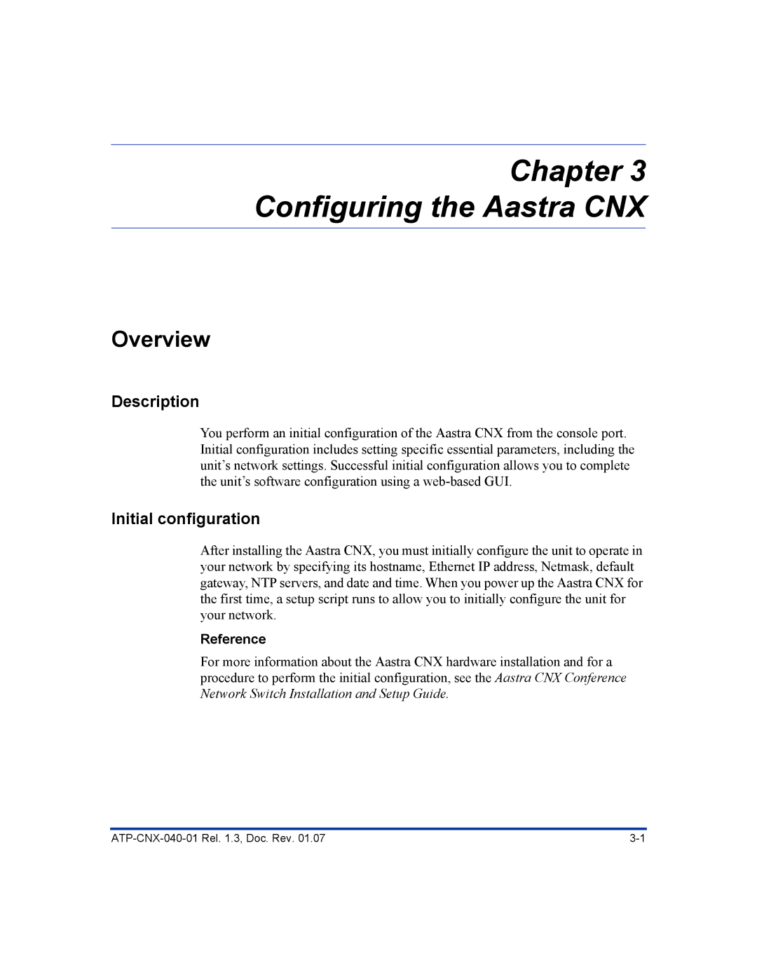 Aastra Telecom ATP-CNX-040-01 manual Chapter Configuring the Aastra CNX, Initial configuration 