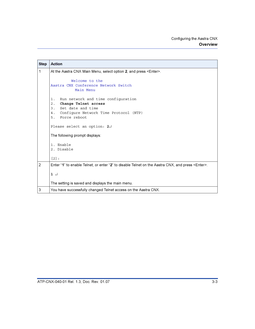 Aastra Telecom ATP-CNX-040-01 manual Change Telnet access 