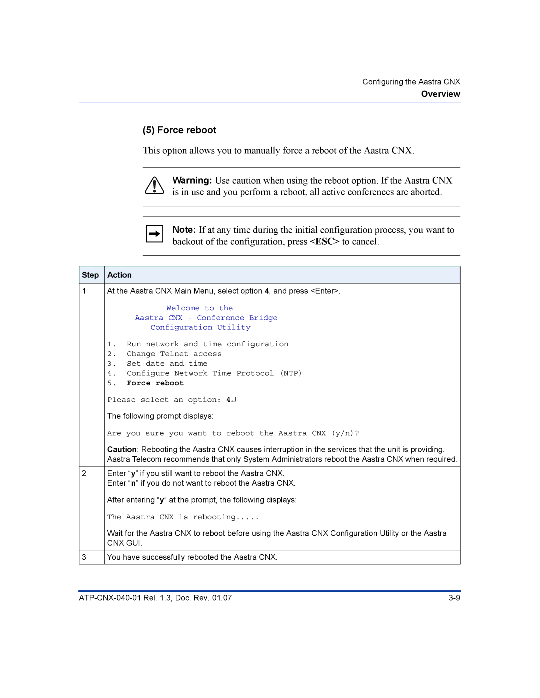 Aastra Telecom ATP-CNX-040-01 manual Force reboot 