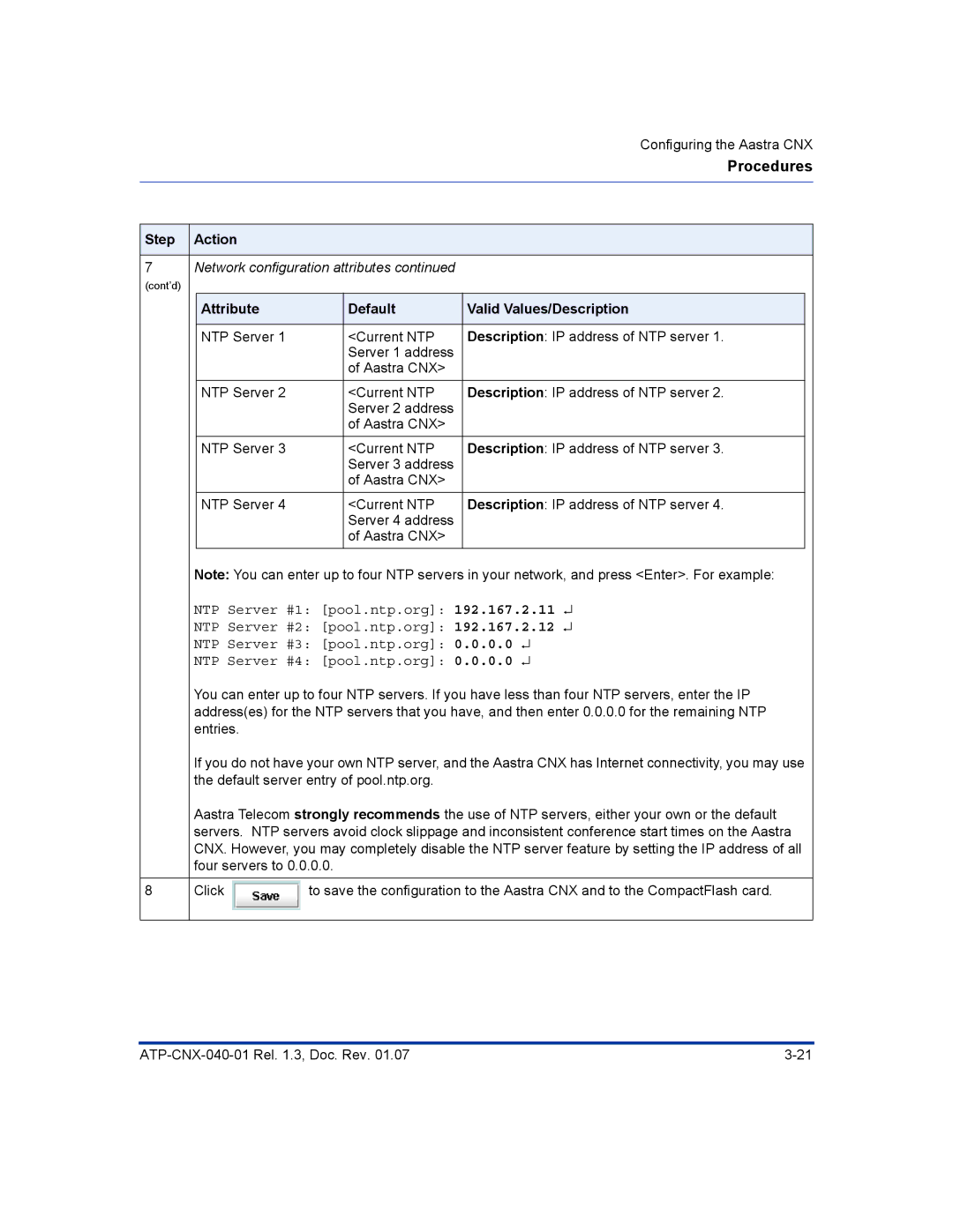 Aastra Telecom ATP-CNX-040-01 manual Network configuration attributes 