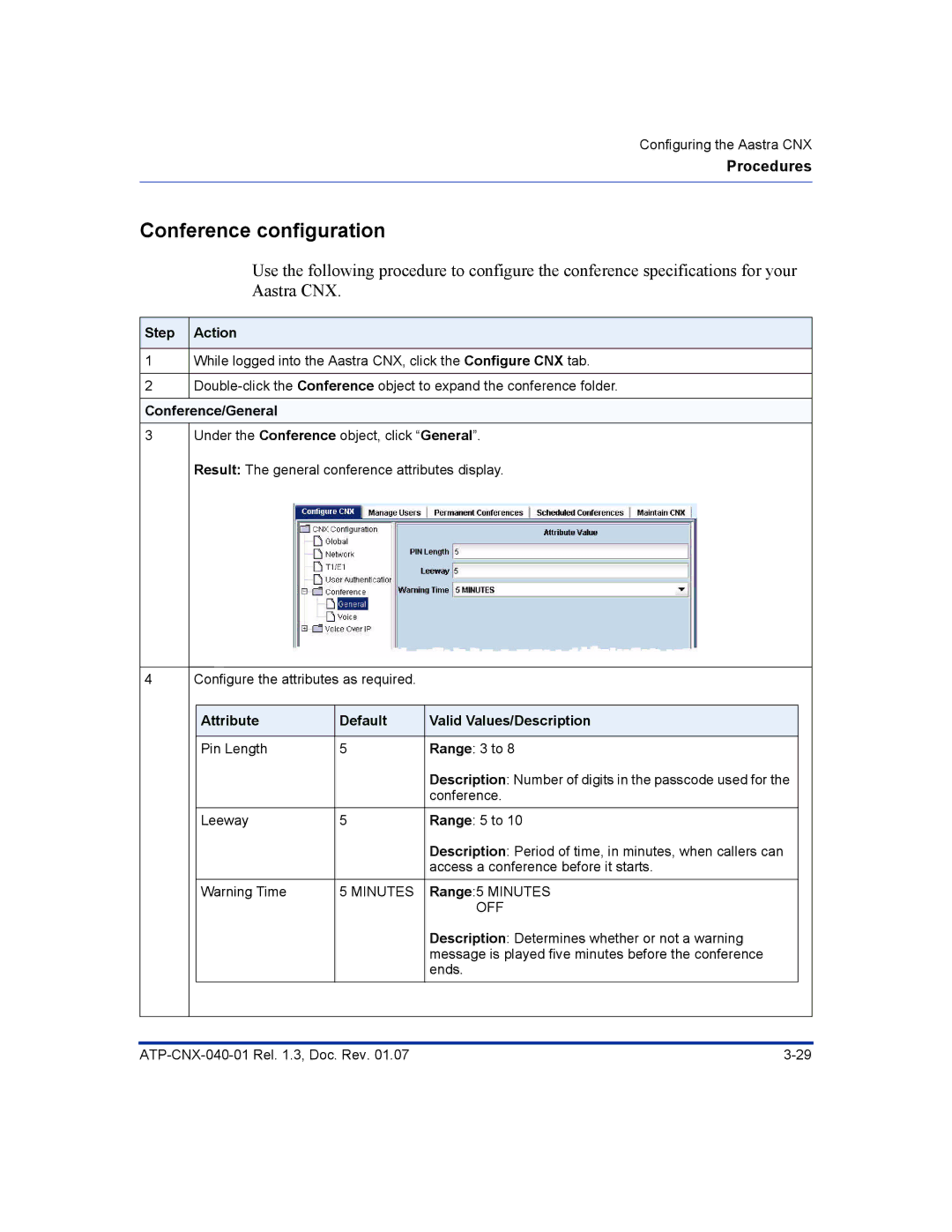 Aastra Telecom ATP-CNX-040-01 manual Conference configuration, Conference/General 