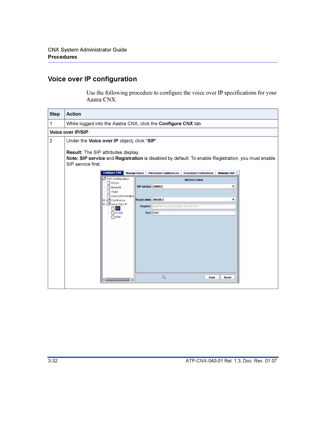 Aastra Telecom ATP-CNX-040-01 manual Voice over IP configuration, Voice over IP/SIP 