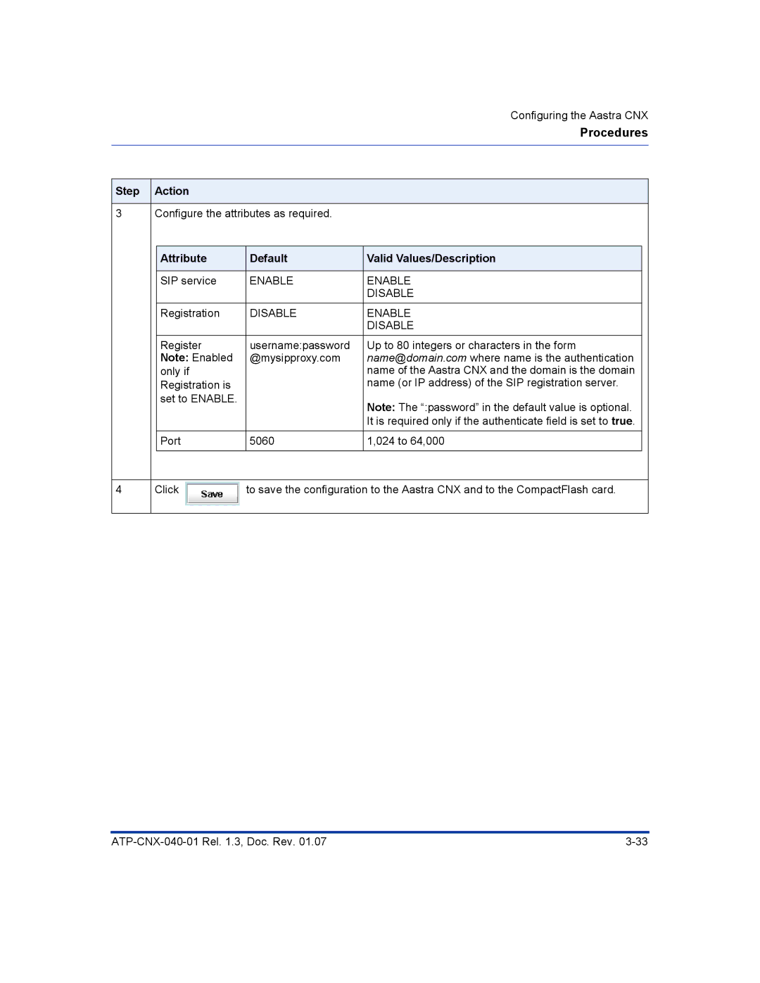 Aastra Telecom ATP-CNX-040-01 manual SIP service 