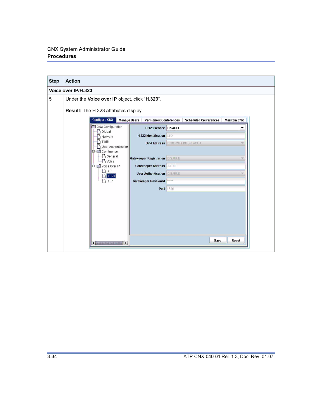 Aastra Telecom ATP-CNX-040-01 manual Step Action Voice over IP/H.323 