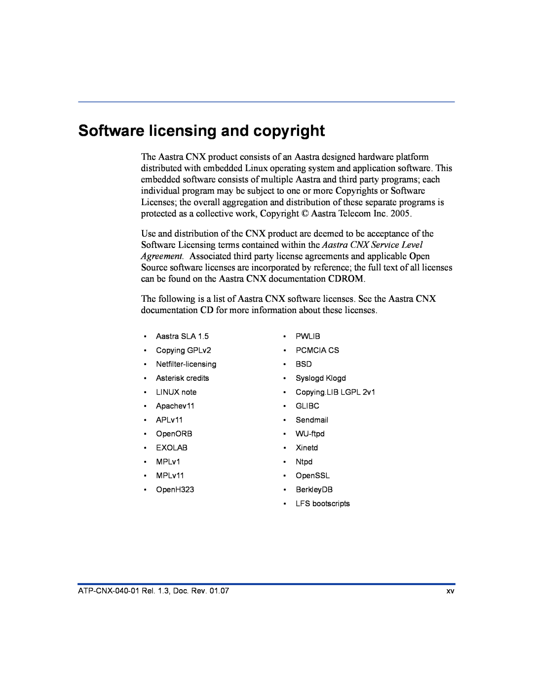 Aastra Telecom ATP-CNX-040-01 manual Software licensing and copyright 